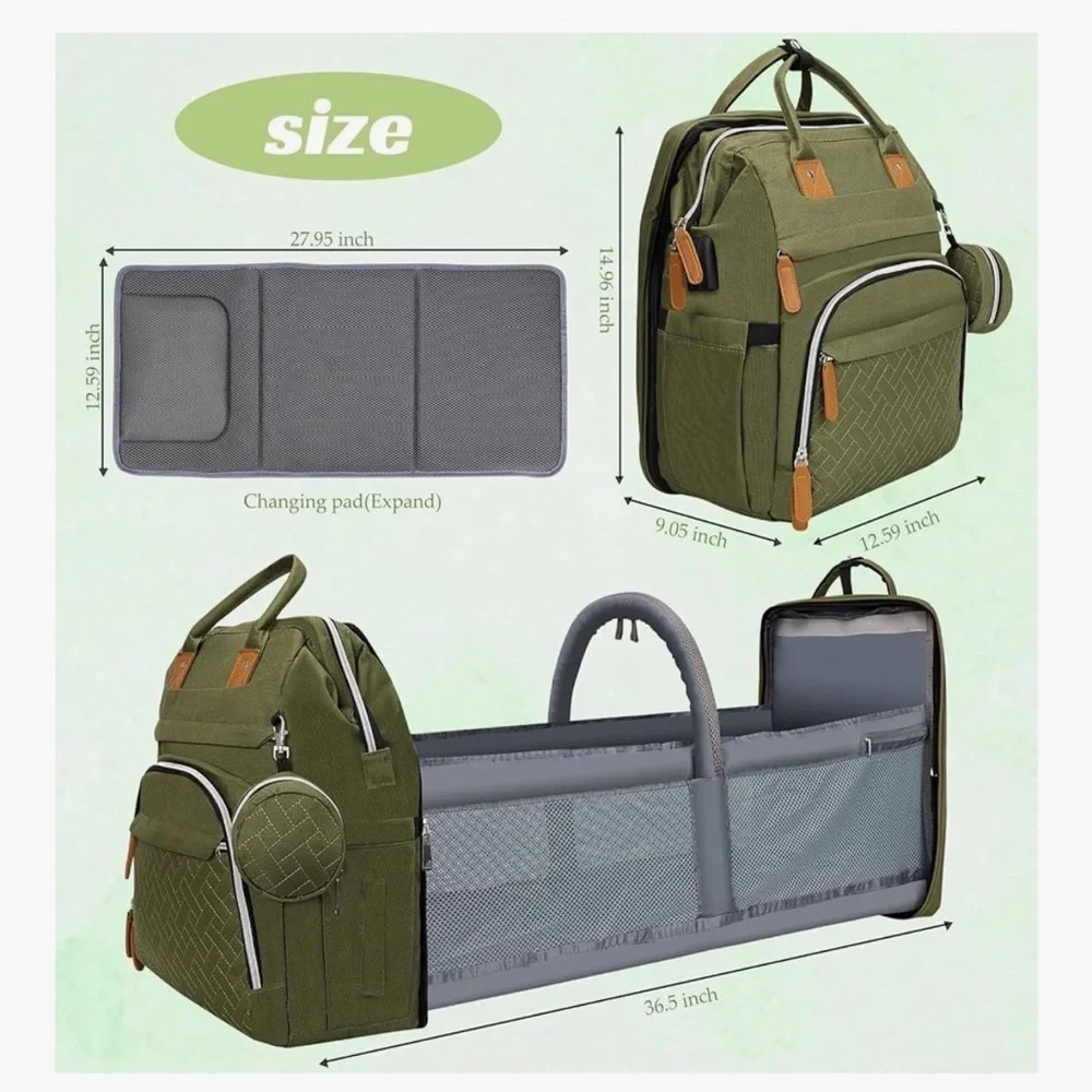 Multifunctional Green Diaper Bag Backpack